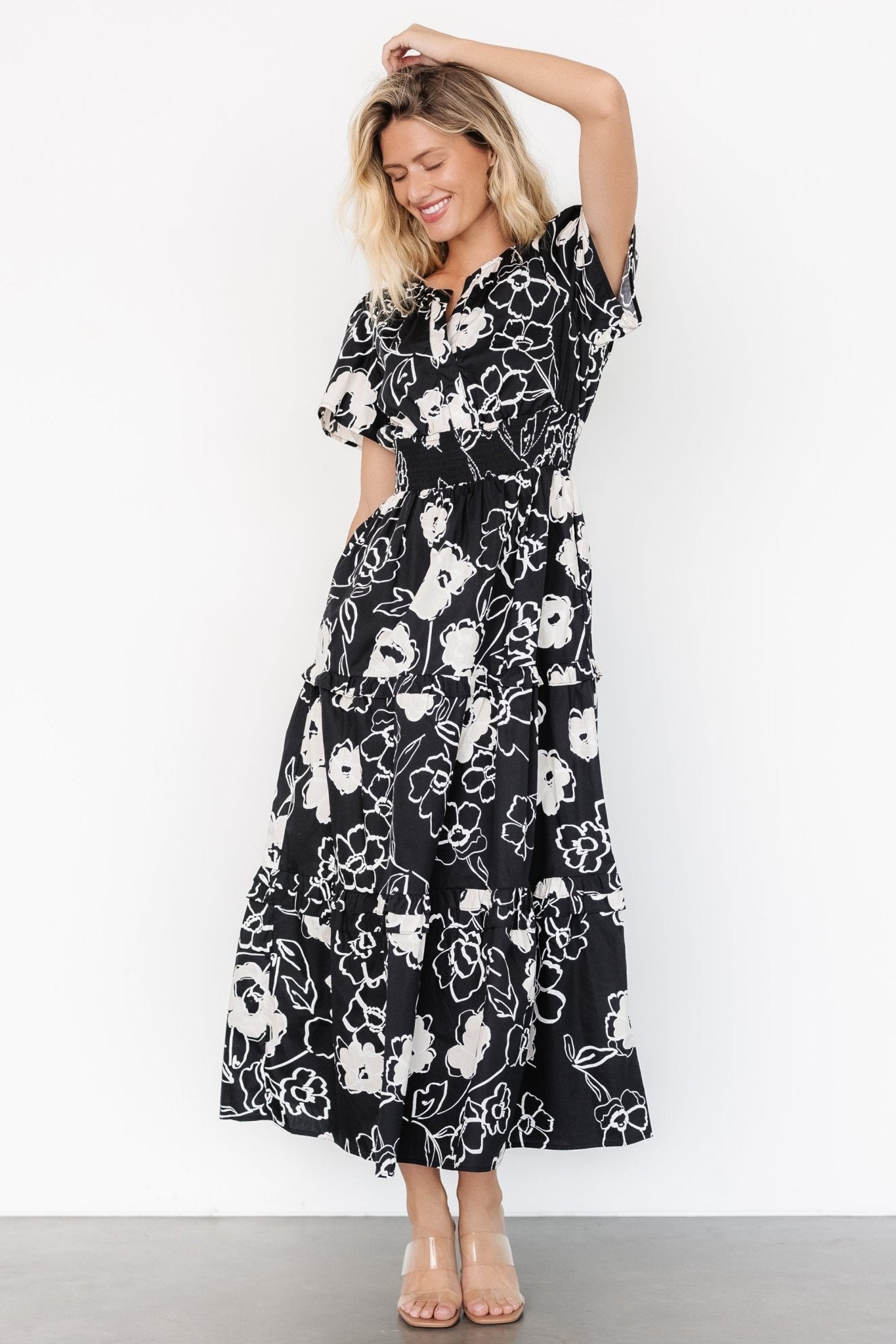 Kiana Poplin Maxi Dress | Baltic Born Black + Cream