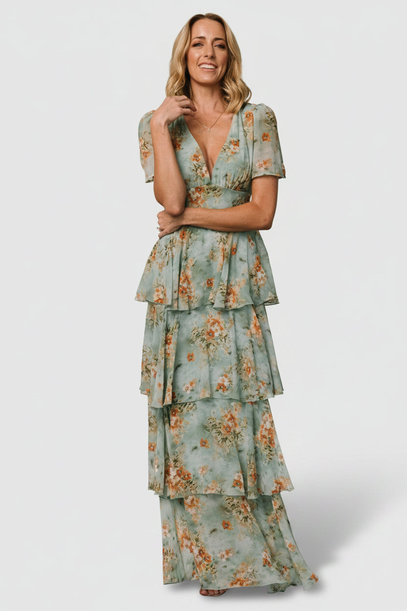 Montaigne Ruffle Maxi Dress | Baltic Born Blue Sage Floral