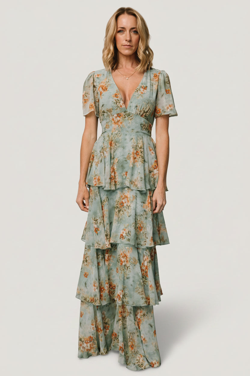 Montaigne Ruffle Maxi Dress | Baltic Born Blue Sage Floral