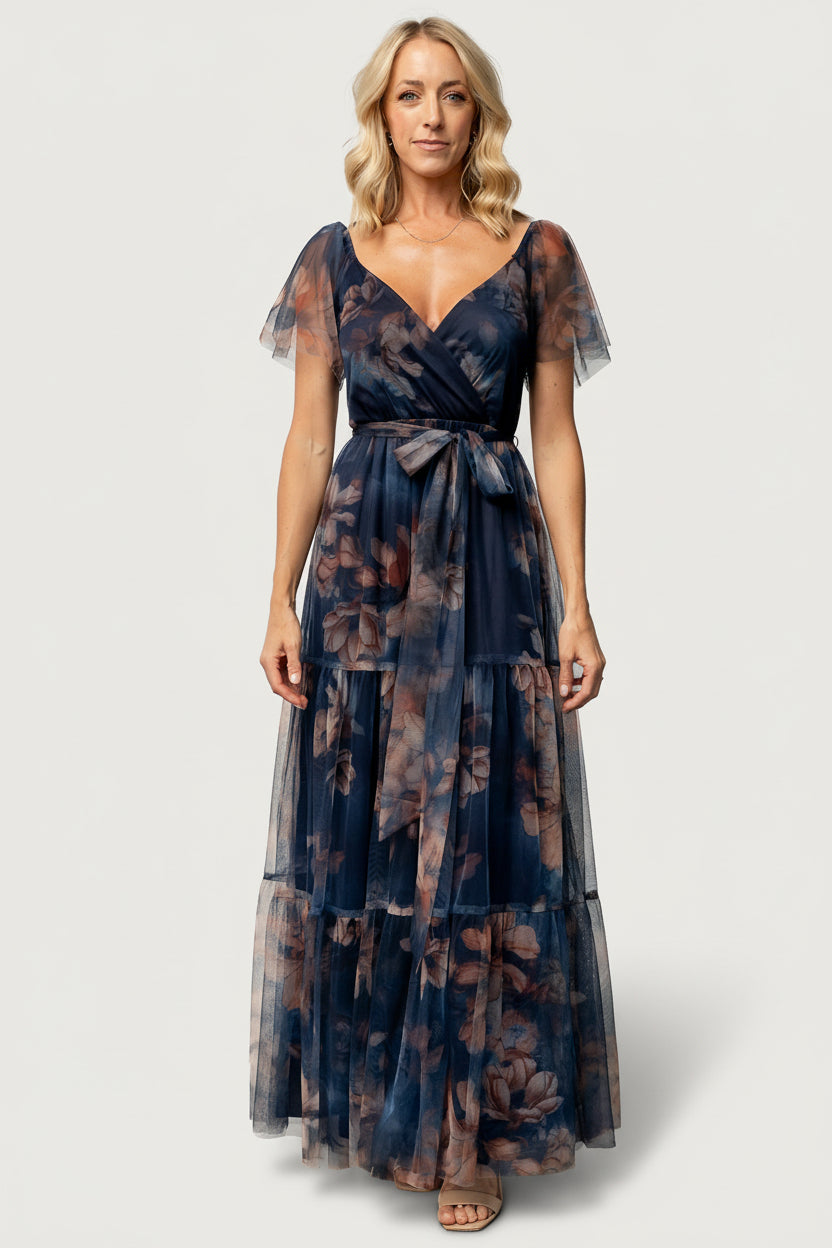 Nicola Tulle Maxi Dress | Baltic Born Dark Blue Floral