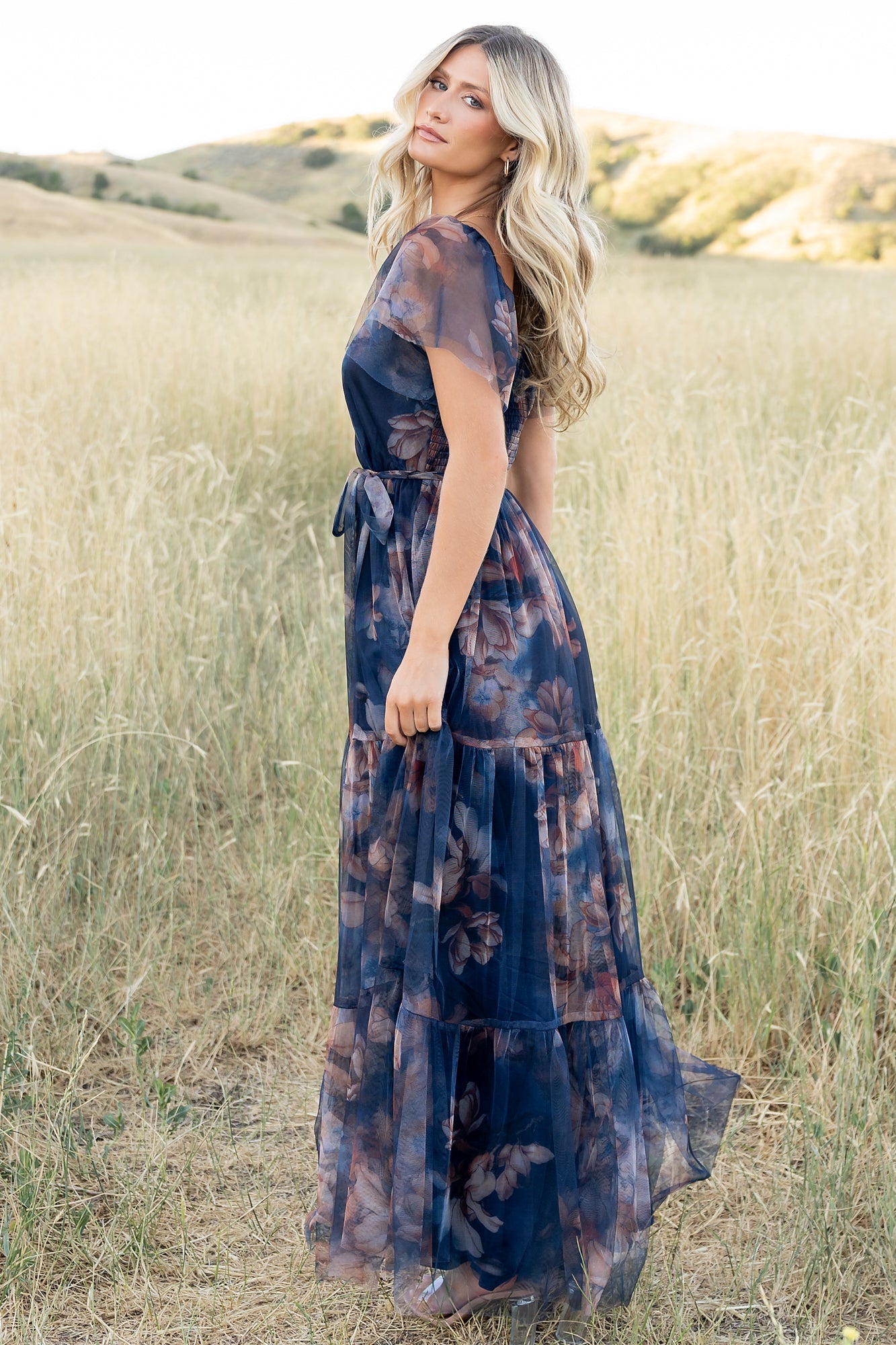 Nicola Tulle Maxi Dress | Baltic Born Dark Blue Floral