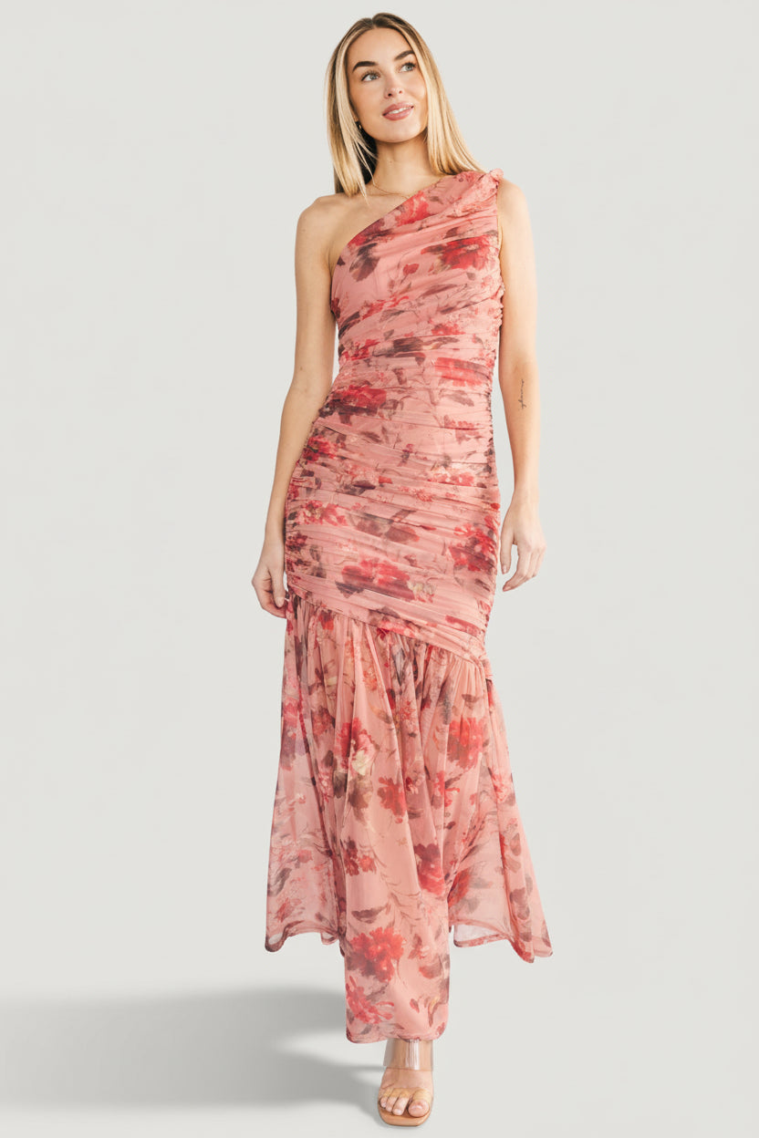 Emeline One Shoulder Maxi Dress | Baltic Born Pink Floral