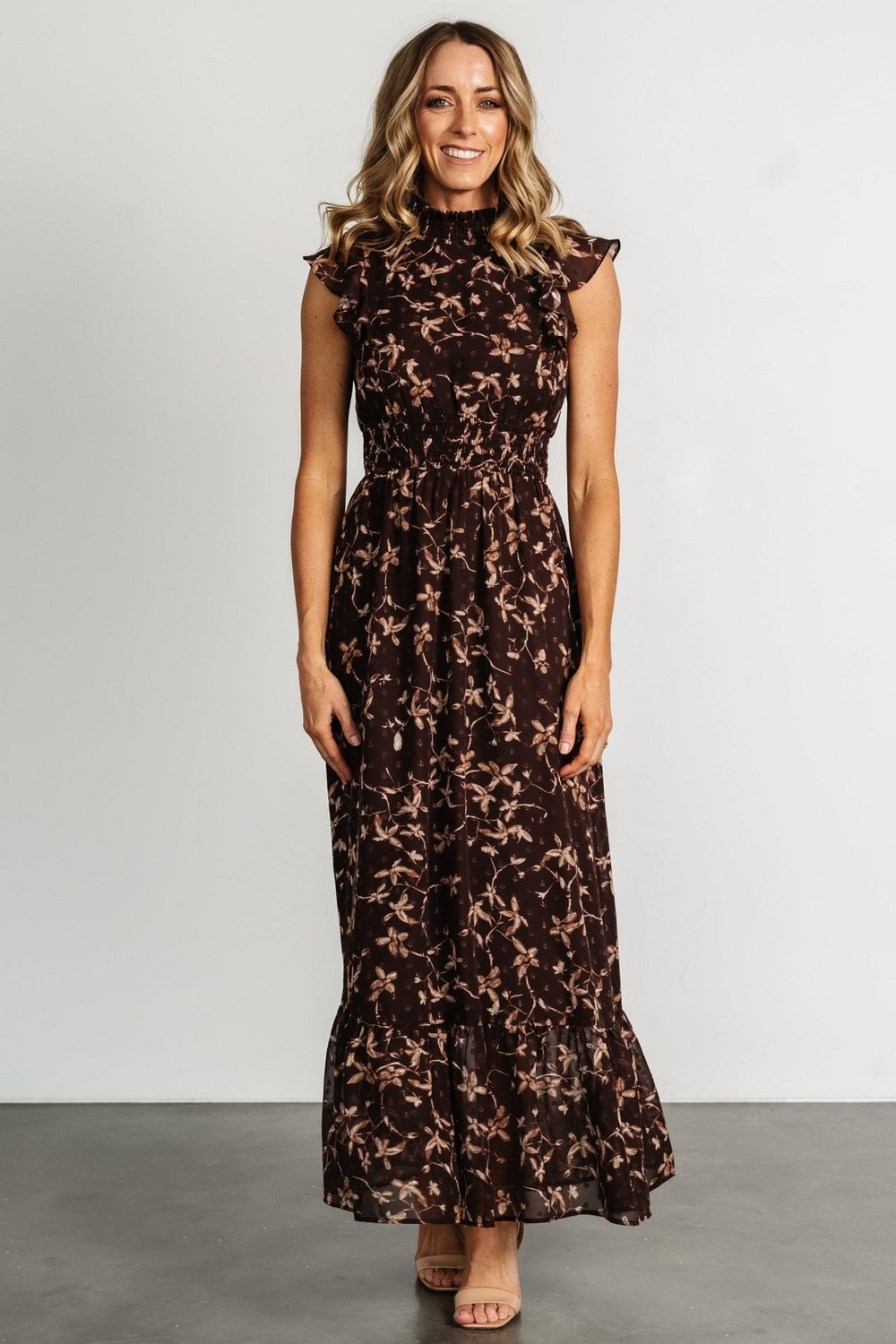 Kearny Ruffle Maxi Dress | Baltic Born Brown + Natural