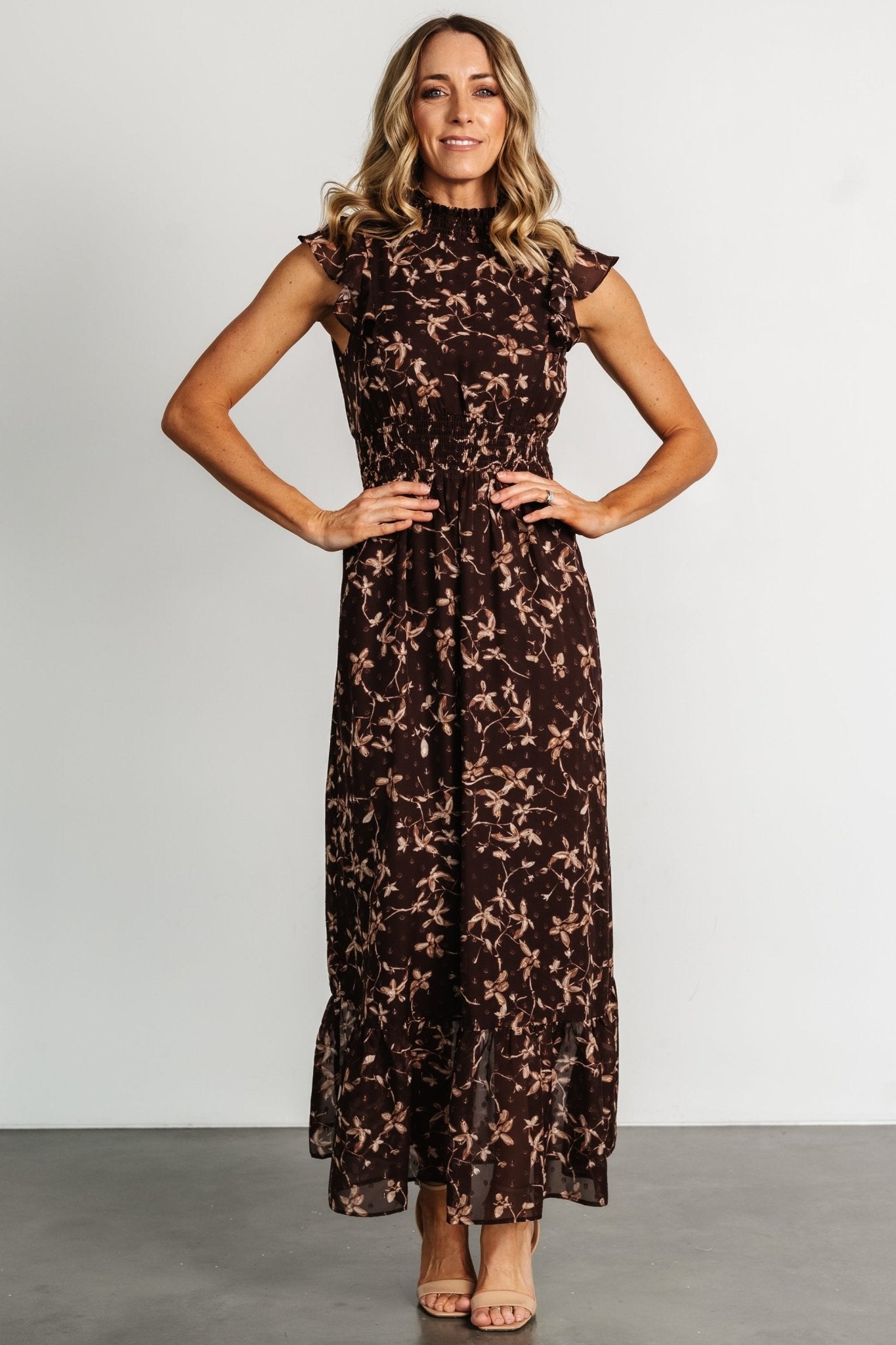 Kearny Ruffle Maxi Dress | Baltic Born Brown + Natural