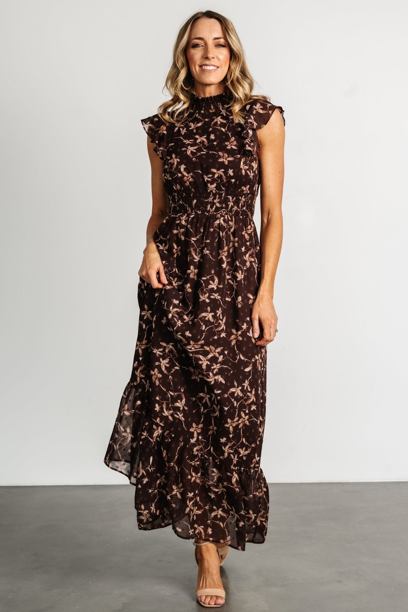 Kearny Ruffle Maxi Dress | Baltic Born Brown + Natural