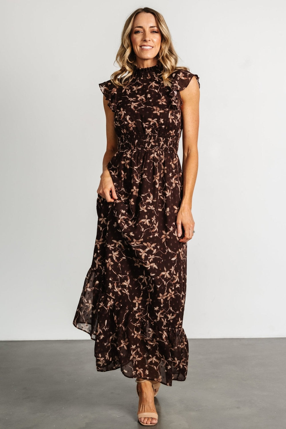 Kearny Ruffle Maxi Dress | Baltic Born Brown + Natural