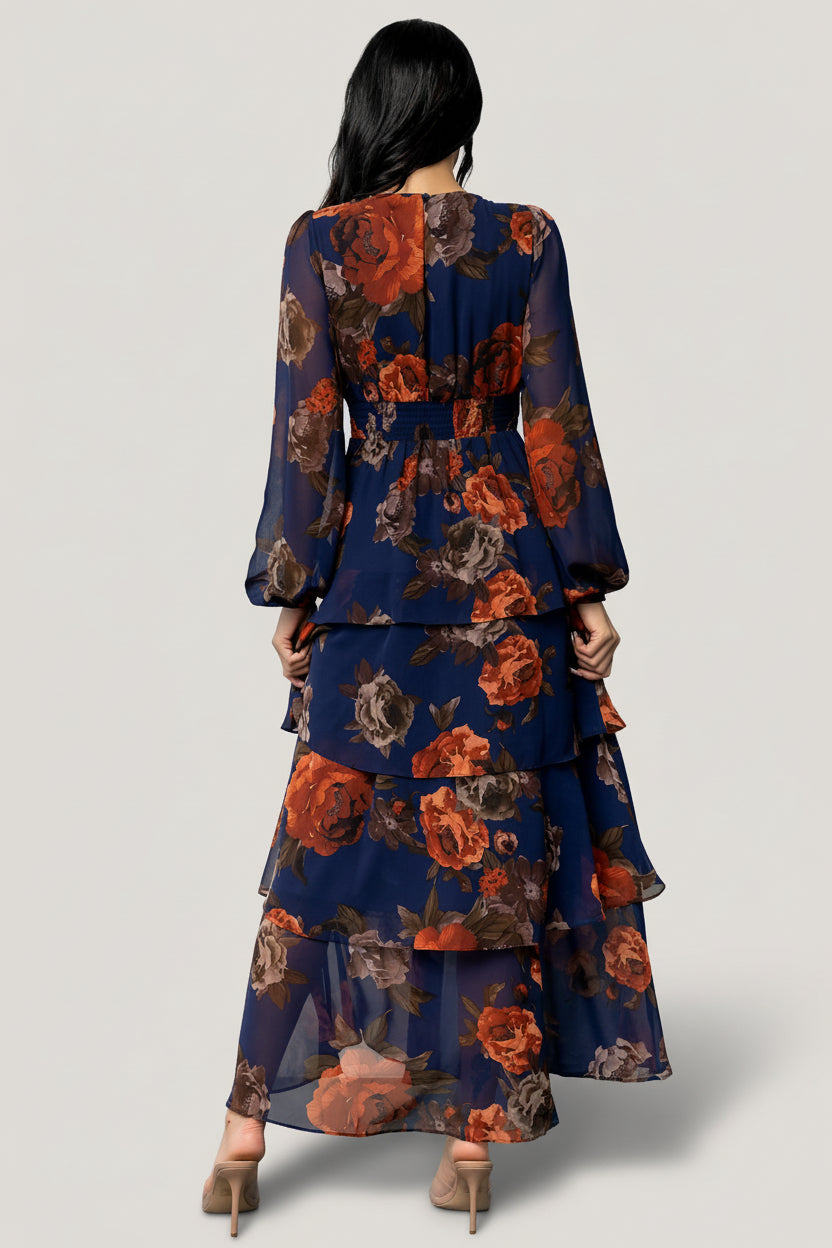 Mariella Tiered Maxi Dress | Baltic Born Navy + Rust
