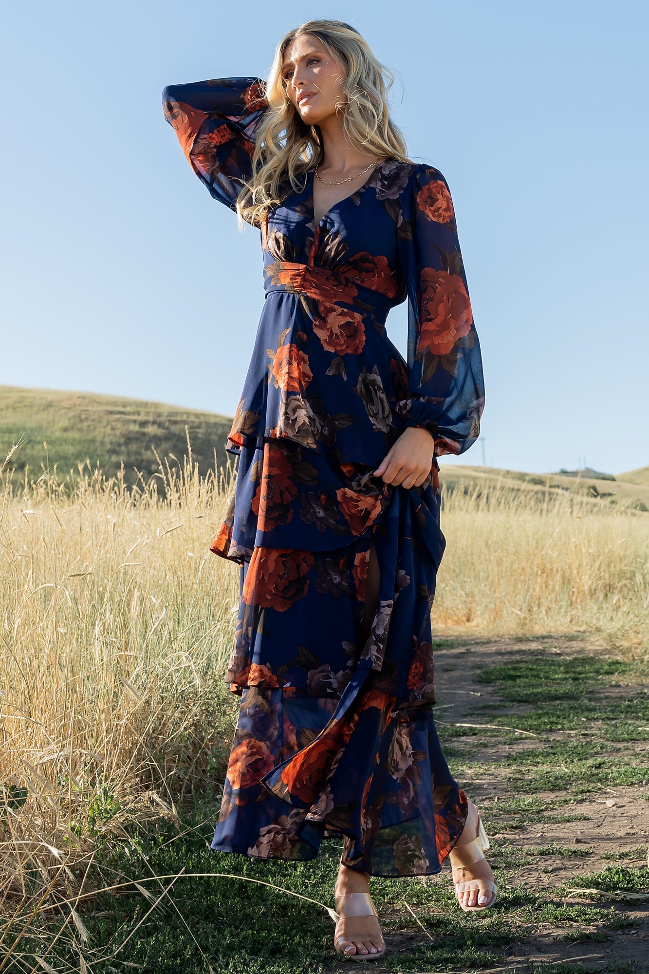 Mariella Tiered Maxi Dress | Baltic Born Navy + Rust