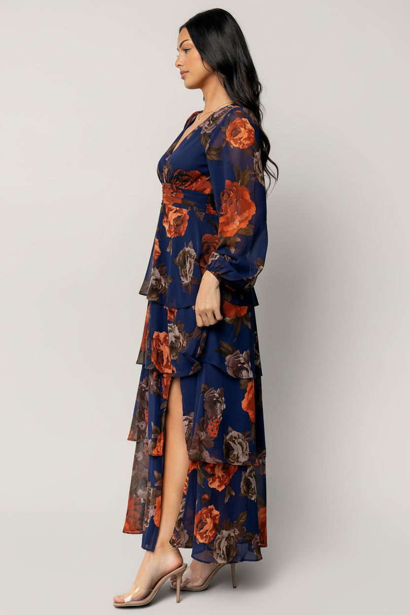 Mariella Tiered Maxi Dress | Baltic Born Navy + Rust