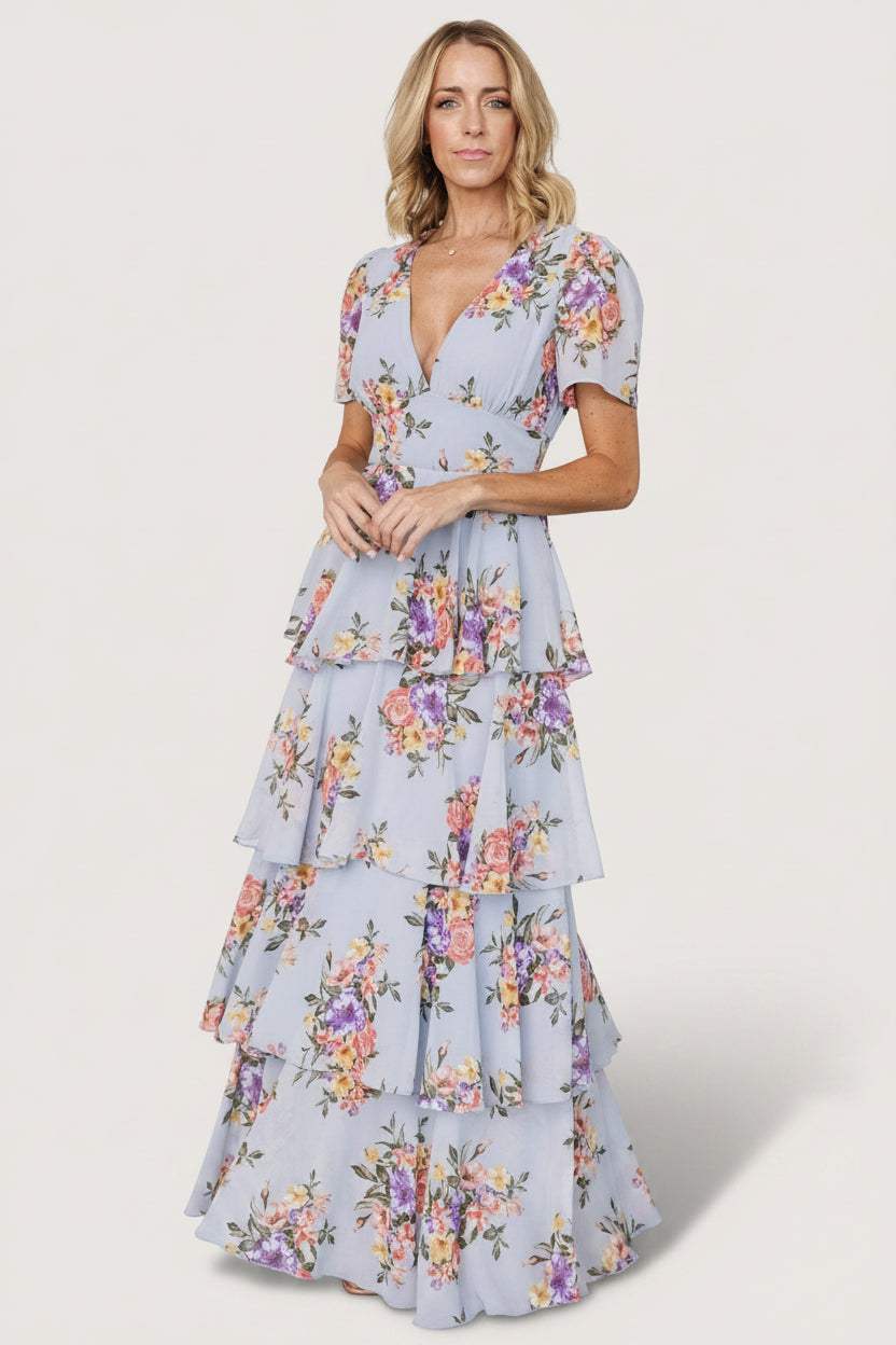 Montaigne Ruffle Maxi Dress | Baltic Born Light Blue Floral
