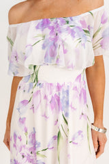 Daphne Off Shoulder Maxi Dress | Baltic Born Ivory + Lavender Floral