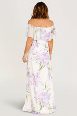 Daphne Off Shoulder Maxi Dress | Baltic Born Ivory + Lavender Floral