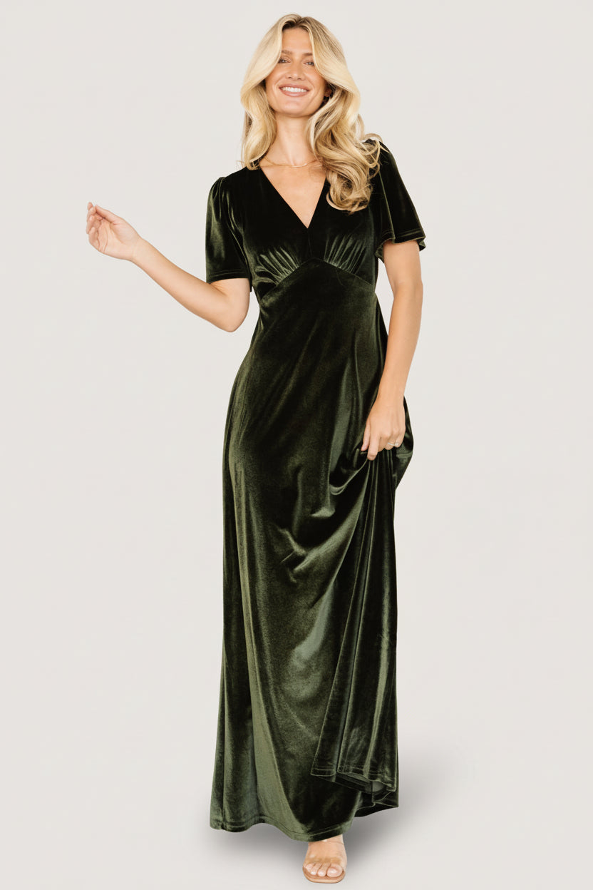 Vivian Velvet Maxi Dress | Baltic Born Olive