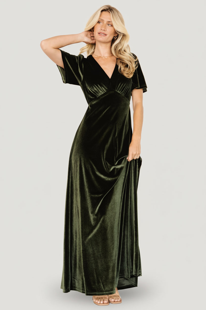 Vivian Velvet Maxi Dress | Baltic Born Olive