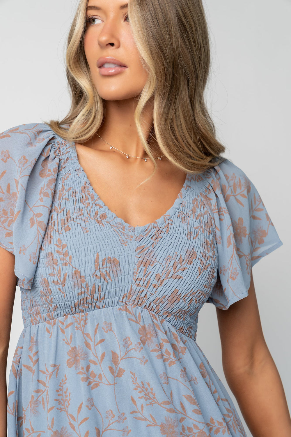 Monica Smocked Dress | Baltic Born Dusty Blue + Terracotta