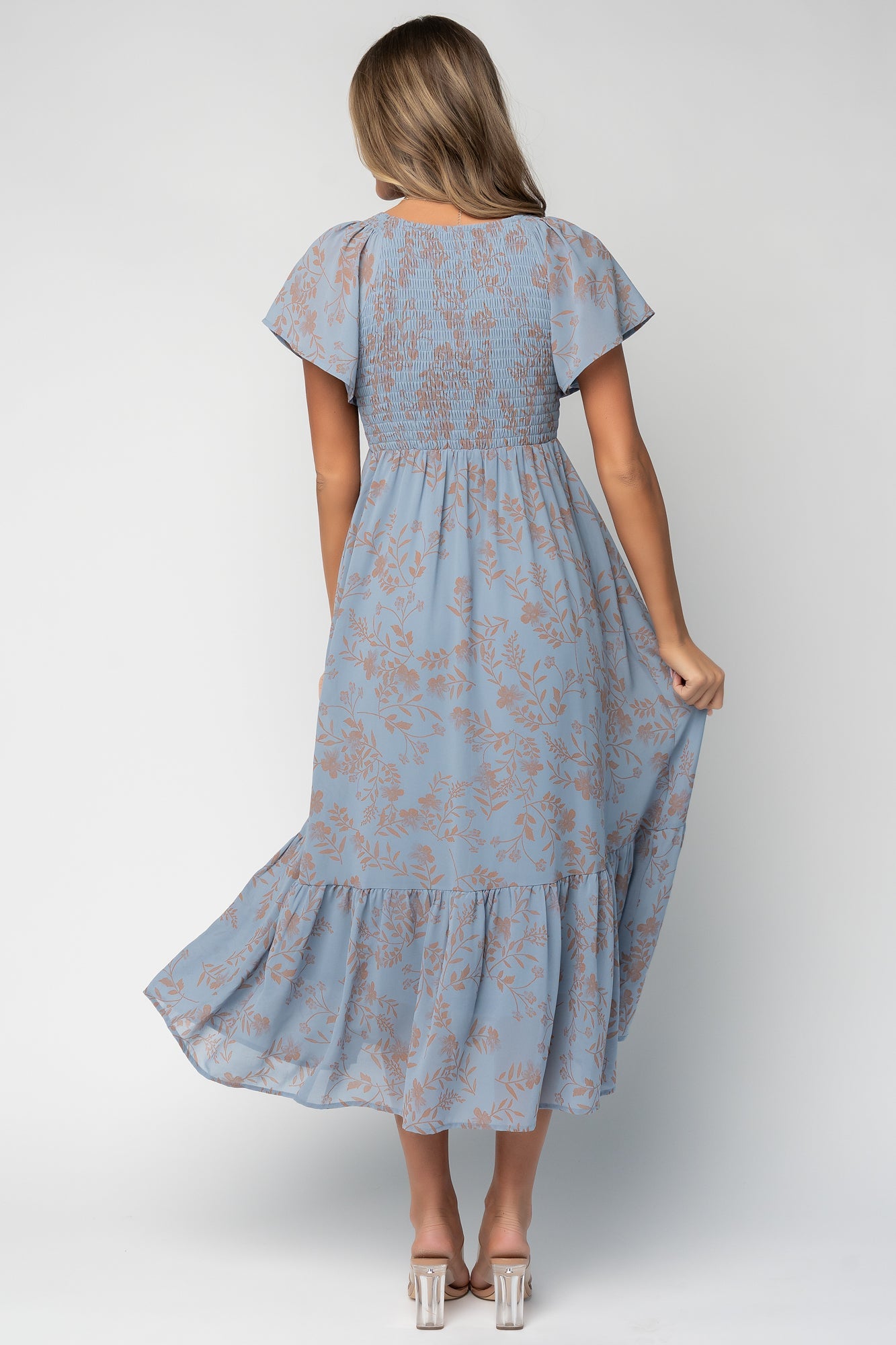 Monica Smocked Dress | Baltic Born Dusty Blue + Terracotta