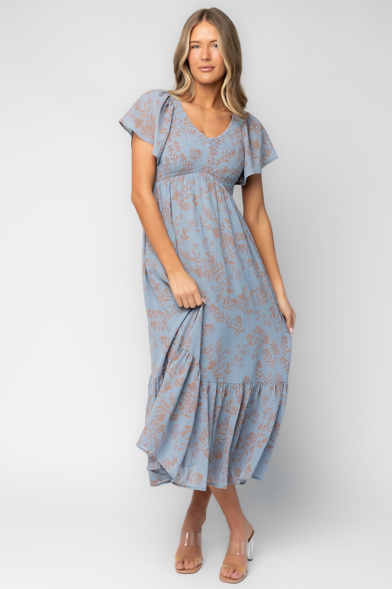 Monica Smocked Dress | Baltic Born Dusty Blue + Terracotta