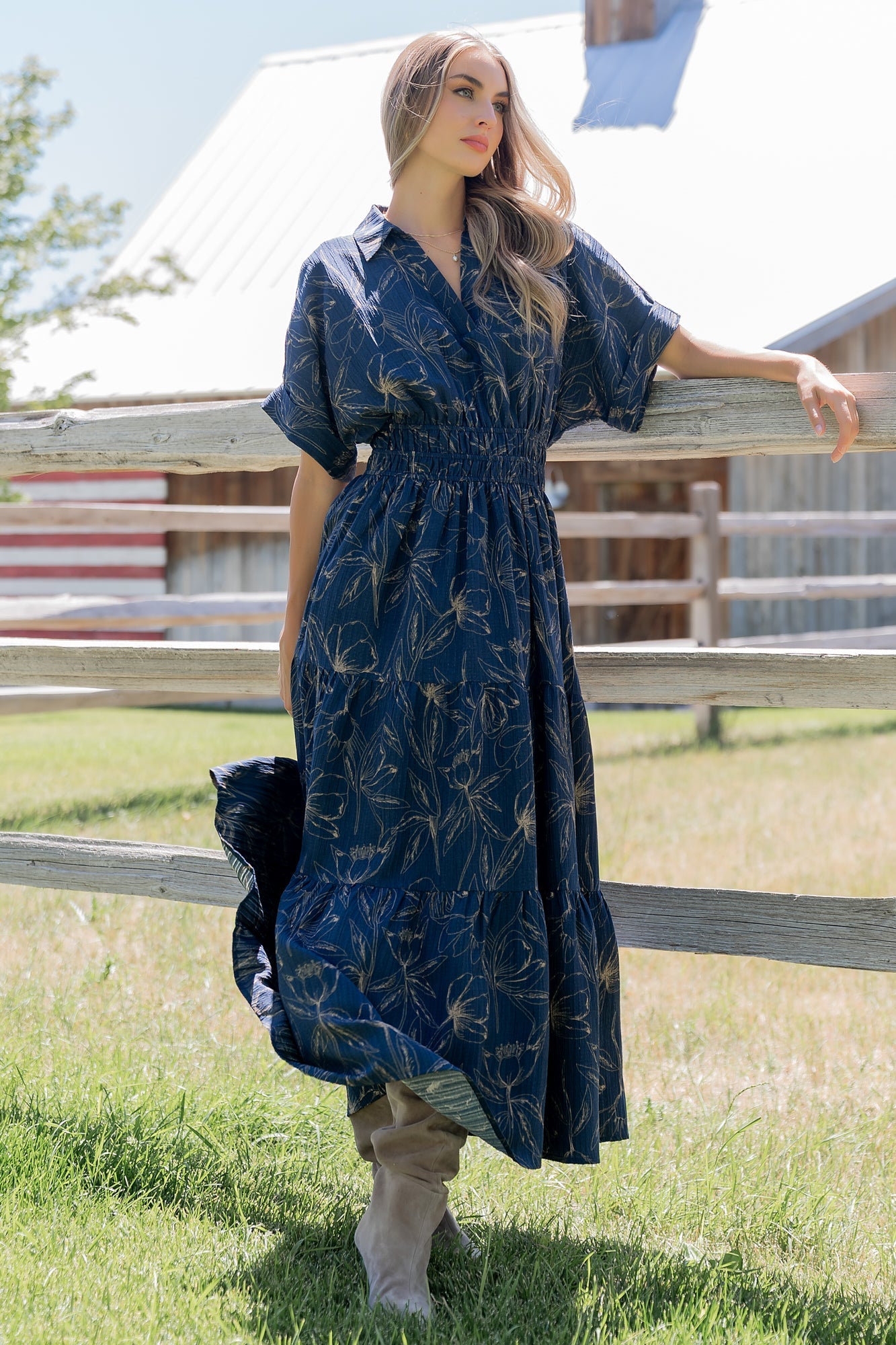 Hedda Tiered Maxi Dress | Baltic Born Deep Blue + Natural Floral