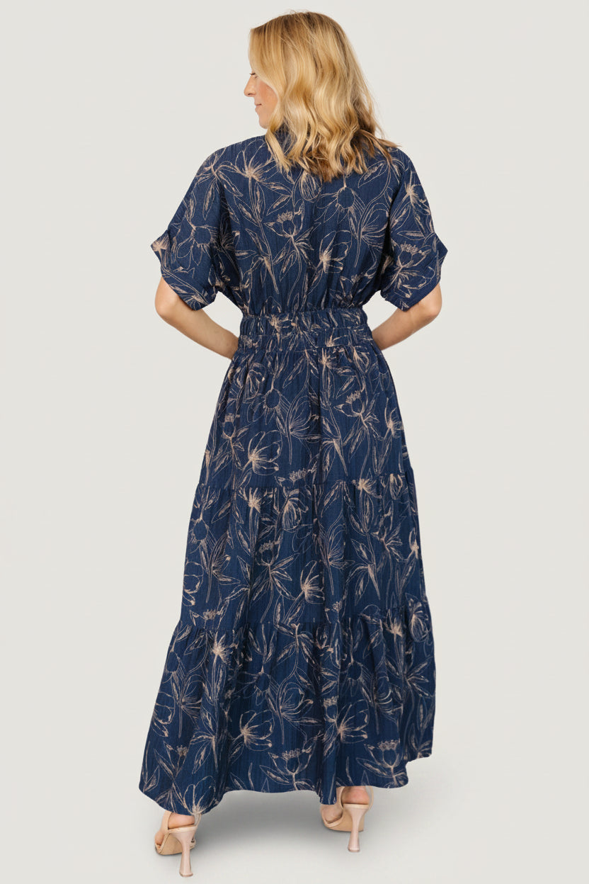 Hedda Tiered Maxi Dress | Baltic Born Deep Blue + Natural Floral