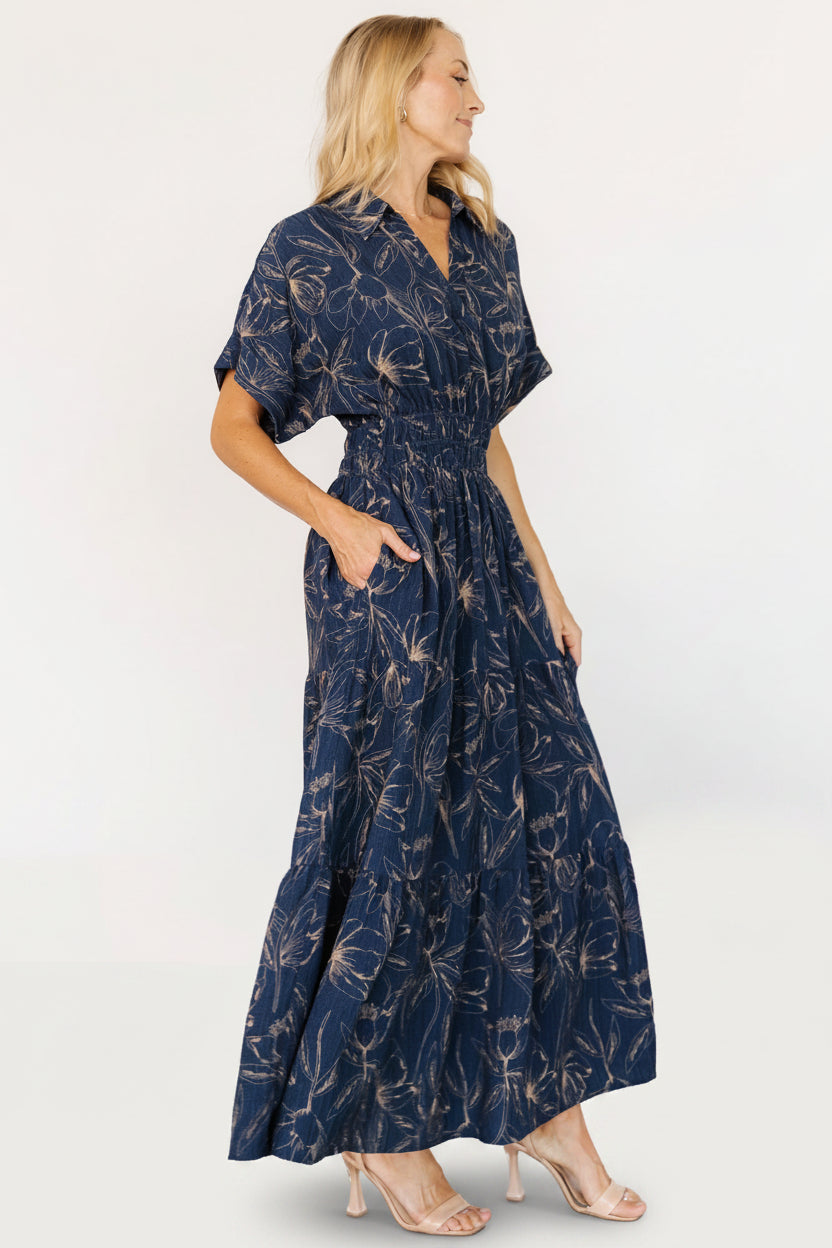 Hedda Tiered Maxi Dress | Baltic Born Deep Blue + Natural Floral