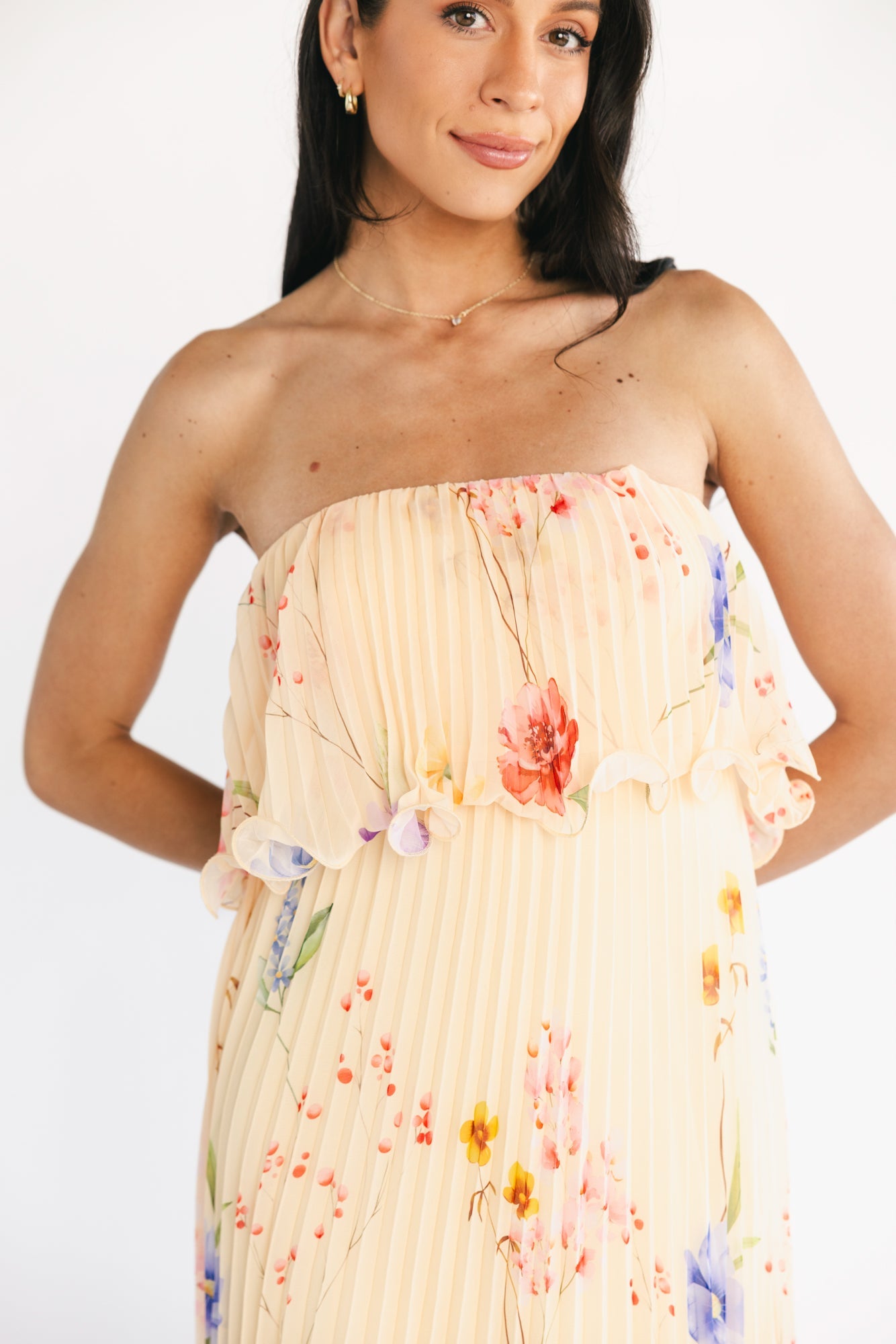 Bloom Pleated Strapless Maxi Dress | Baltic Born Multi Floral