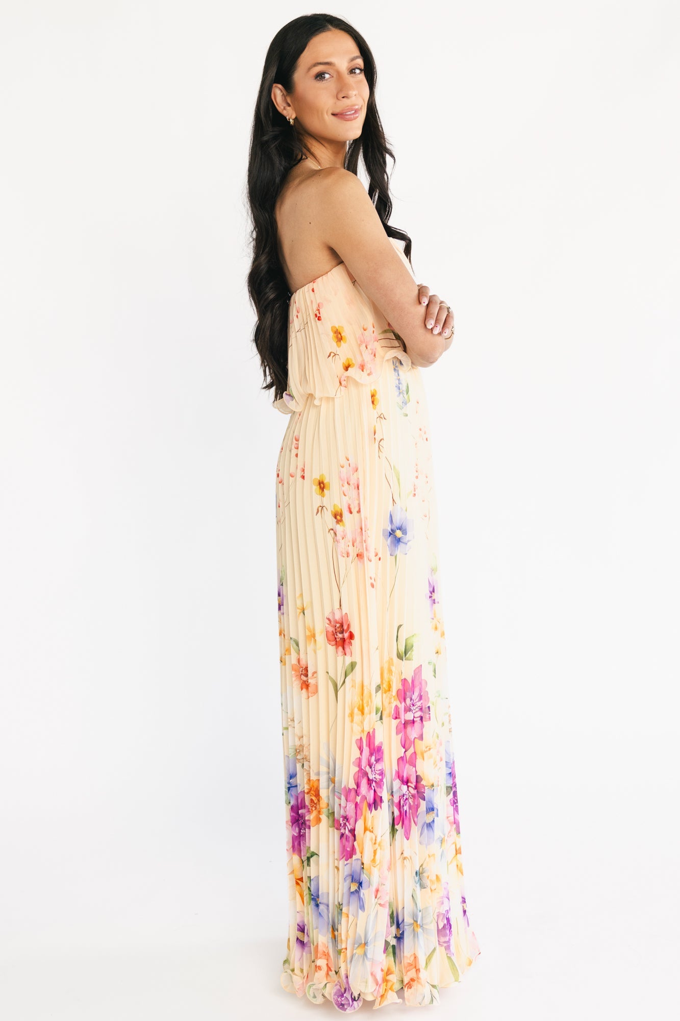 Bloom Pleated Strapless Maxi Dress | Baltic Born Multi Floral