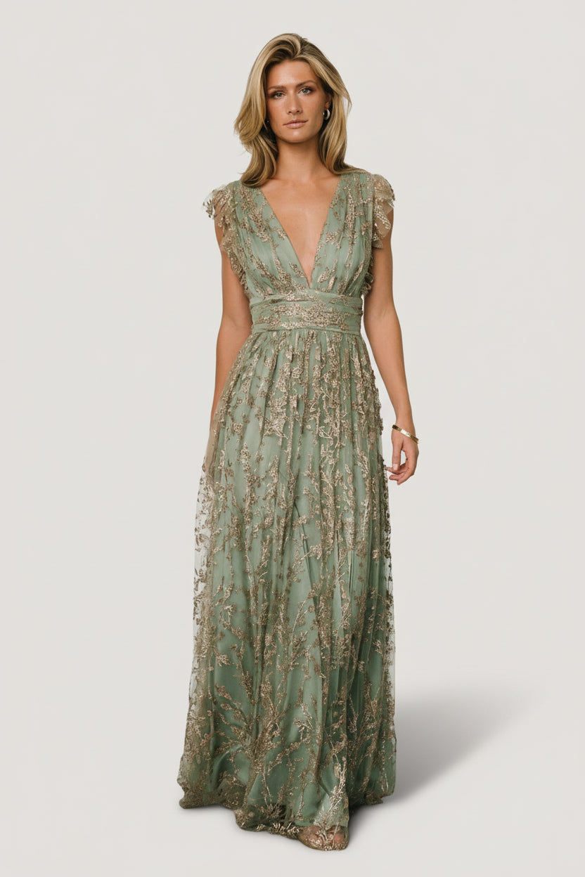 Arlene Shimmer Gown | Baltic Born Sage + Gold