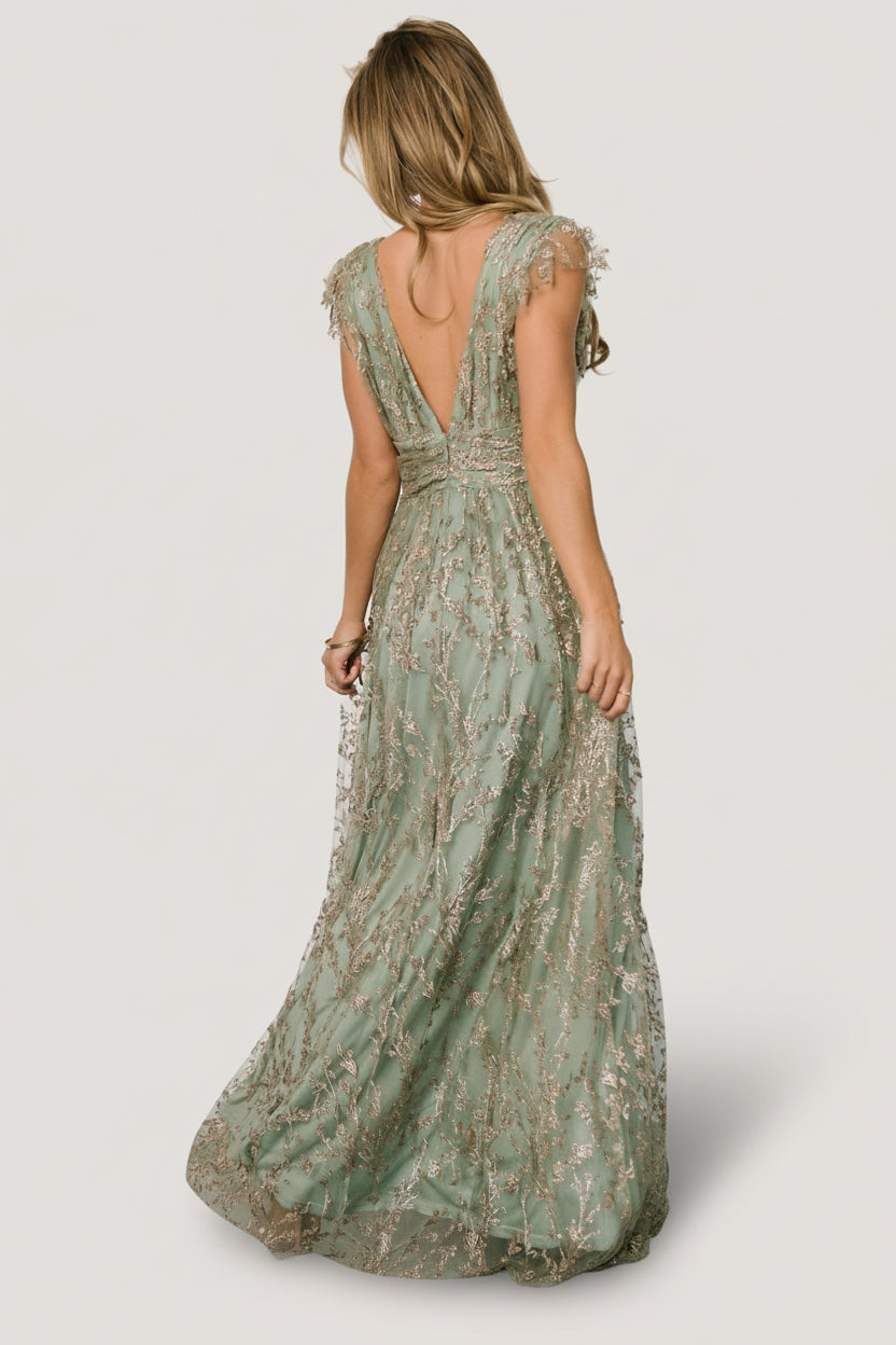 Arlene Shimmer Gown | Baltic Born Sage + Gold