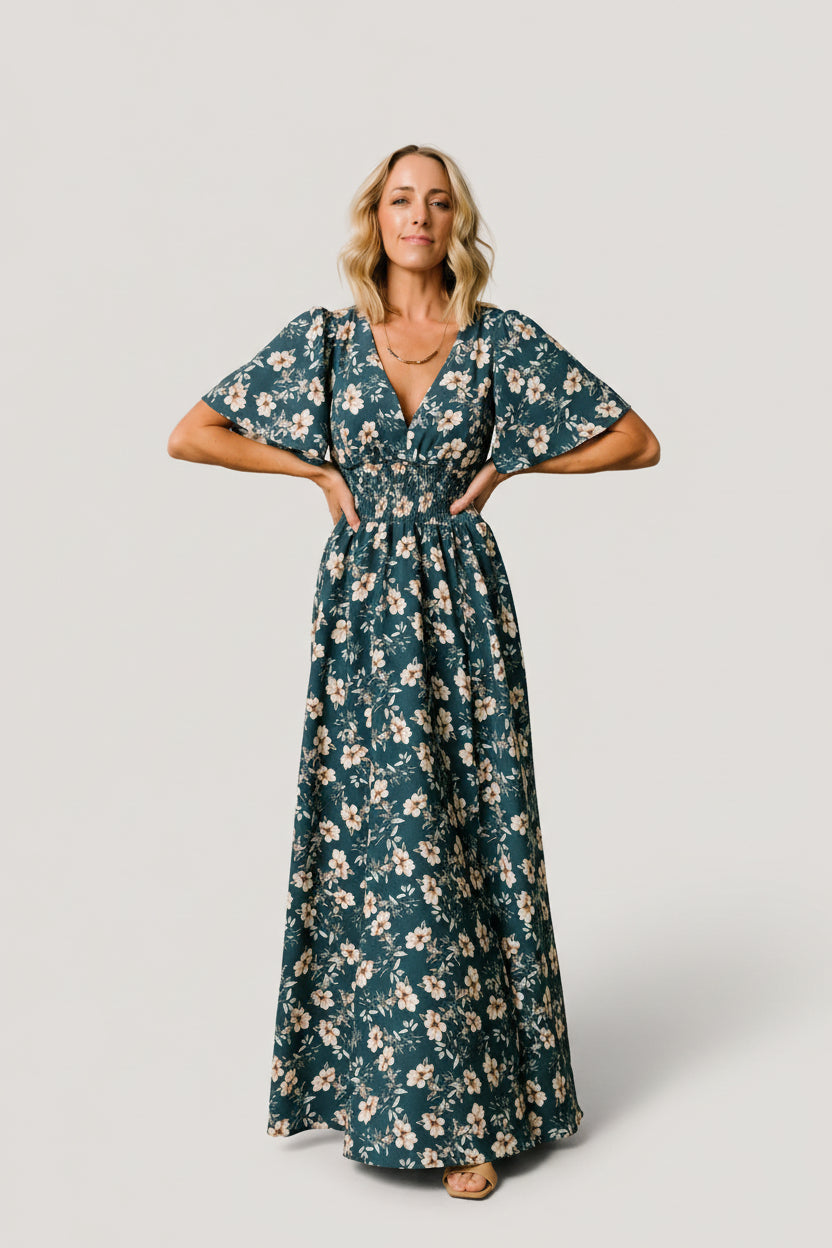 Verona Smocked Maxi Dress | Baltic Born Slate Floral