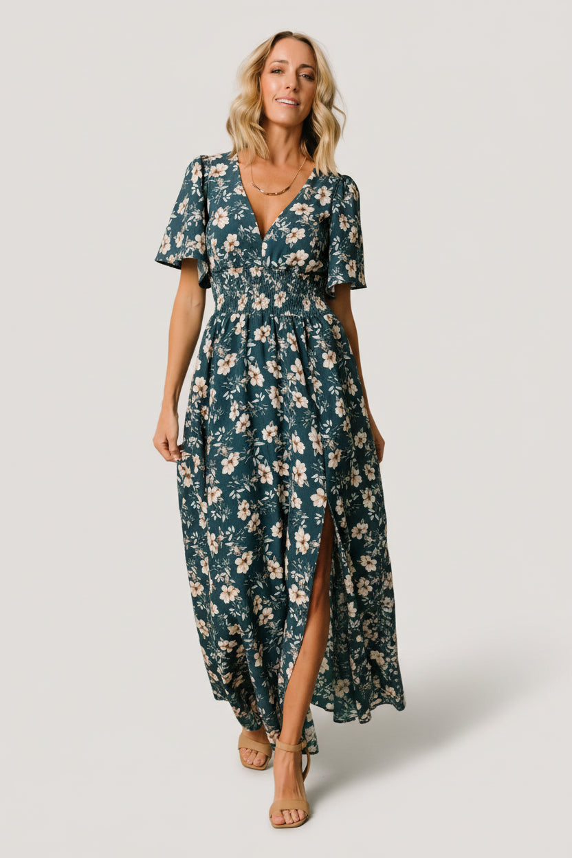 Verona Smocked Maxi Dress | Baltic Born Slate Floral