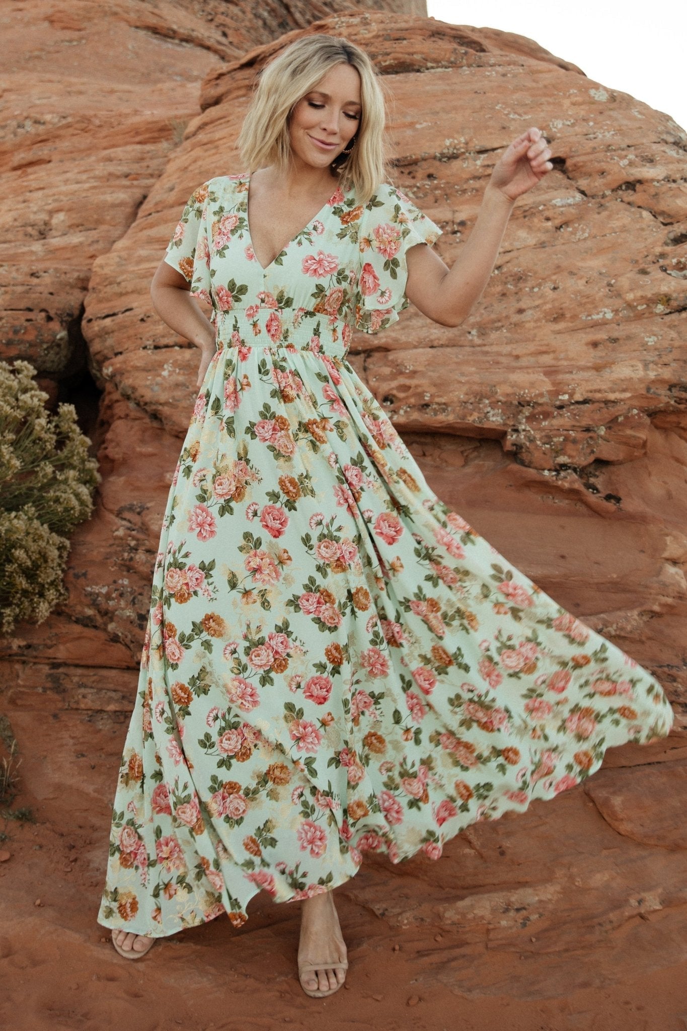 Lynlee Metallic Maxi Dress | Baltic Born Sage + Pink
