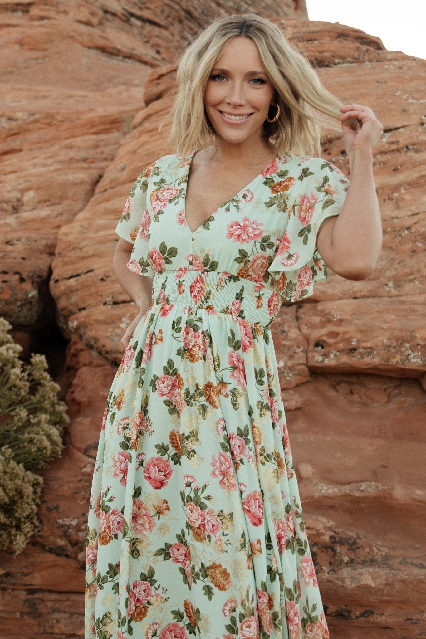 Lynlee Metallic Maxi Dress | Baltic Born Sage + Pink
