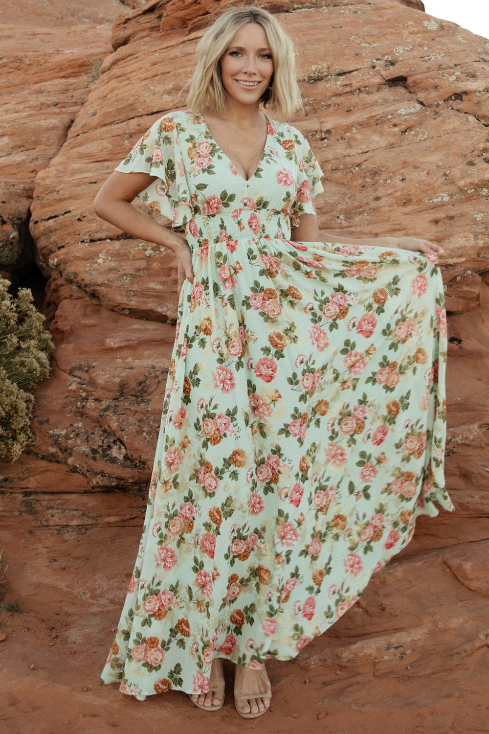 Lynlee Metallic Maxi Dress | Baltic Born Sage + Pink