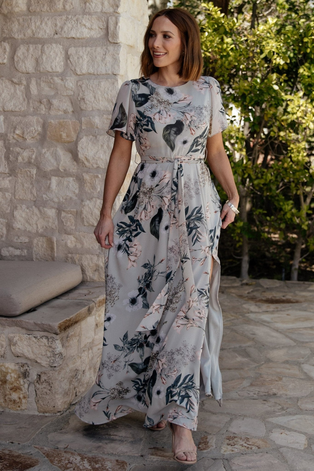 Naomi Short Sleeve Maxi Dress | Baltic Born Pale Blue Floral