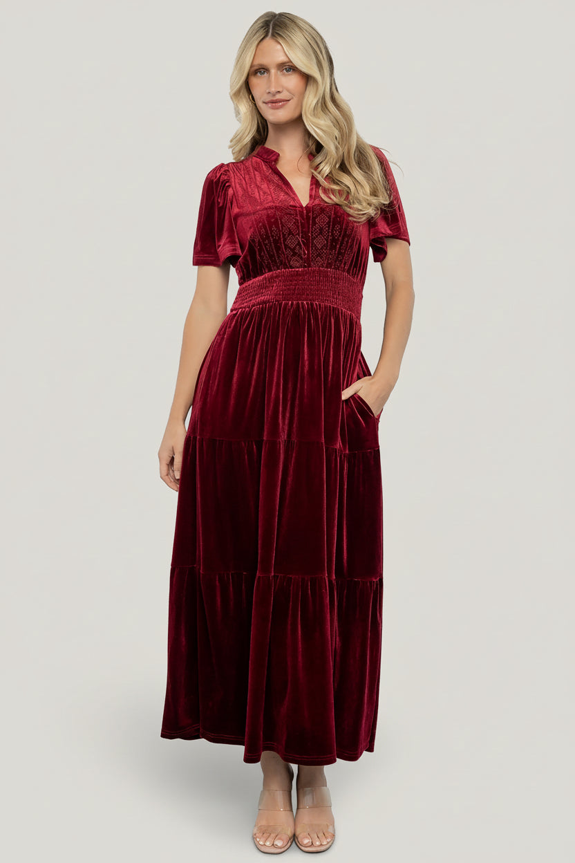Maida Embroidered Velvet Dress | Baltic Born Cranberry