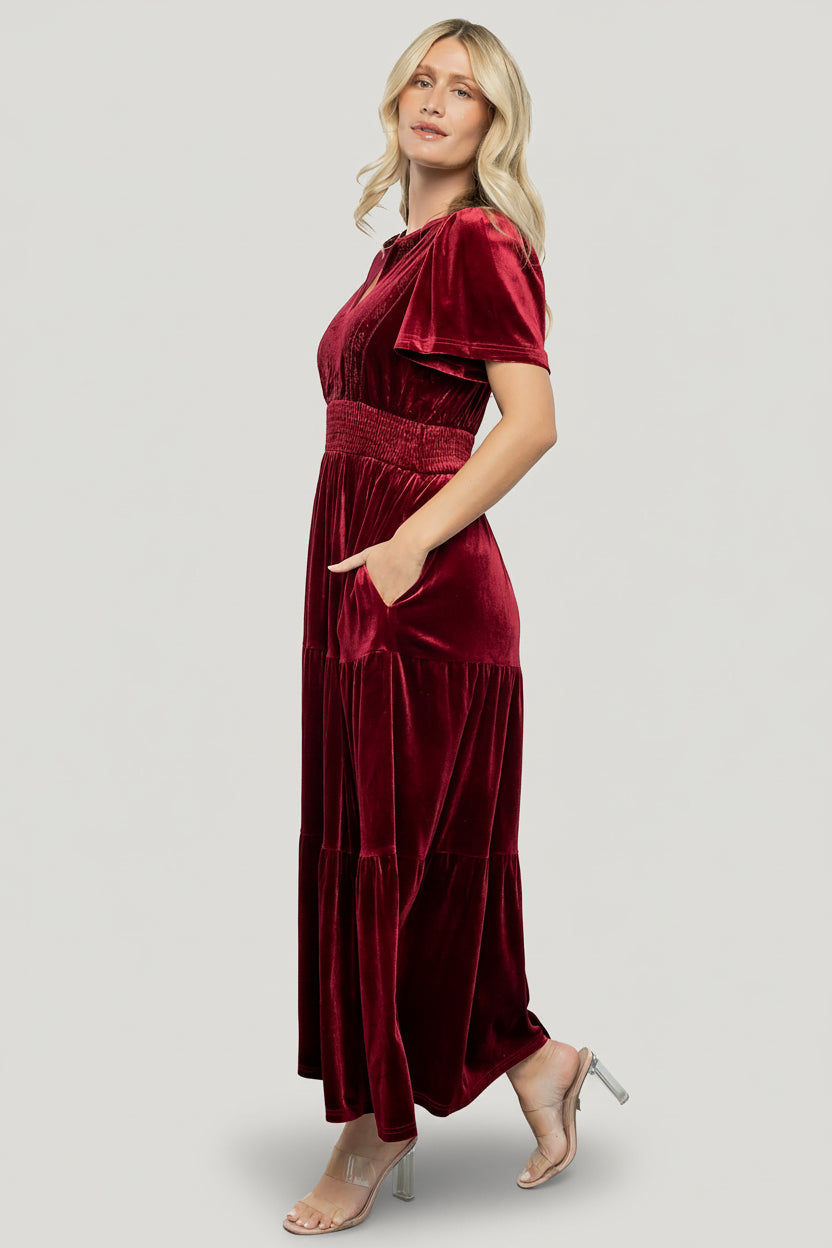 Maida Embroidered Velvet Dress | Baltic Born Cranberry