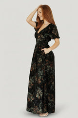 Leslie Velvet Maxi Dress | Baltic Born Black + Deep Jade Floral
