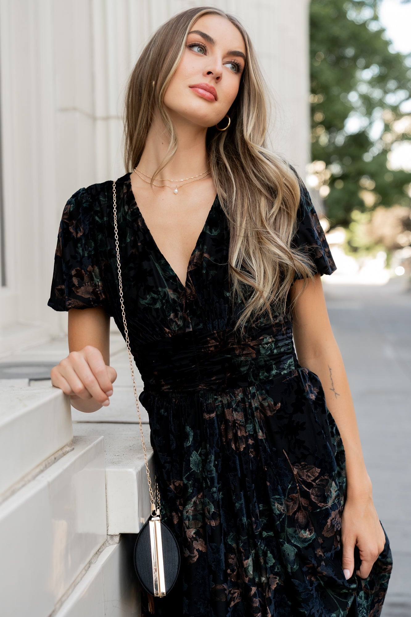Leslie Velvet Maxi Dress | Baltic Born Black + Deep Jade Floral