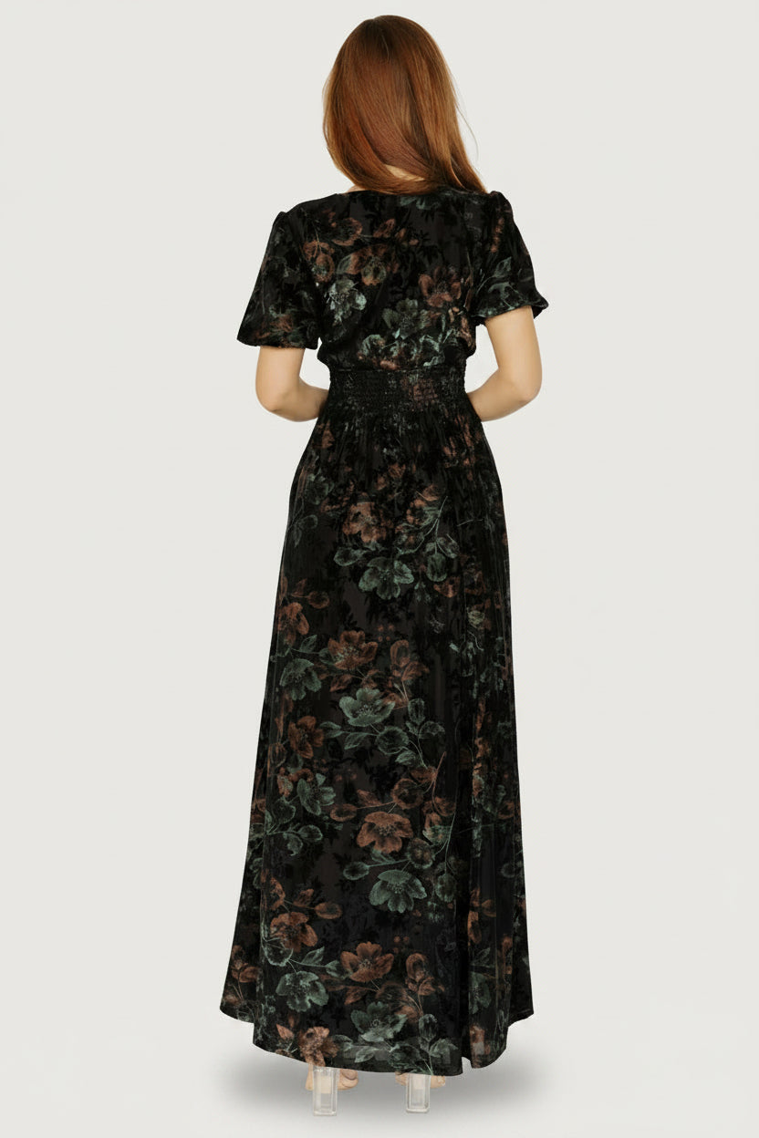 Leslie Velvet Maxi Dress | Baltic Born Black + Deep Jade Floral