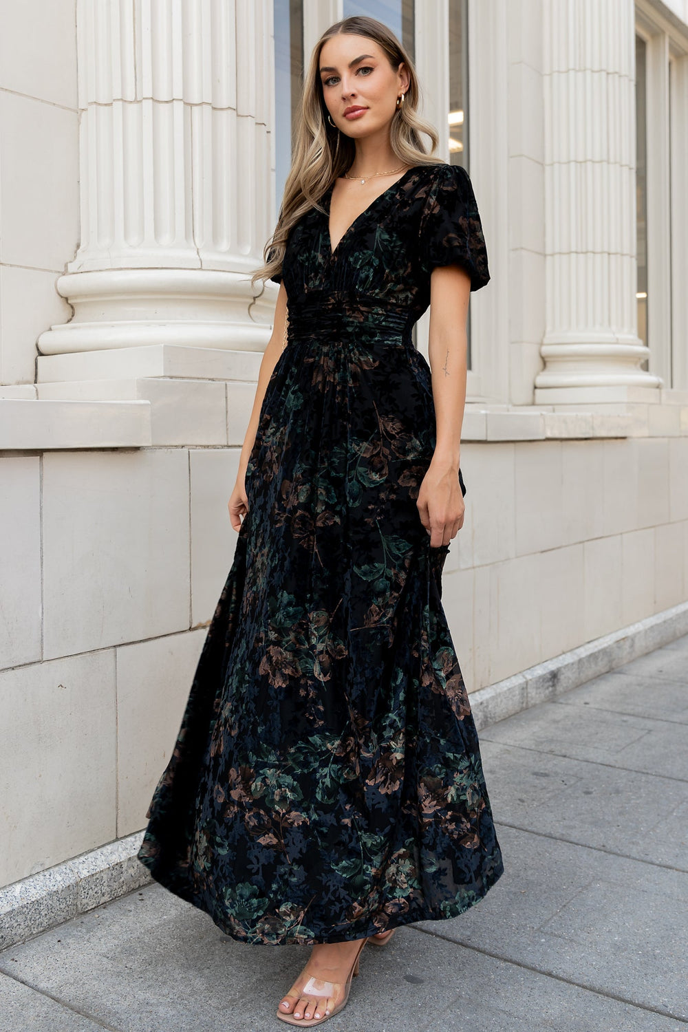 Leslie Velvet Maxi Dress | Baltic Born Black + Deep Jade Floral