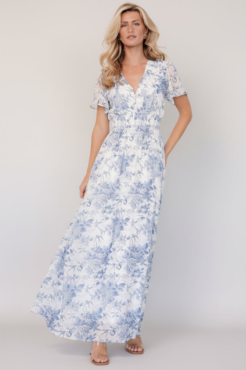 Birdie Maxi Dress | Baltic Born Off White + Blue