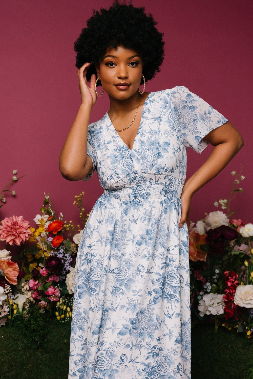 Birdie Maxi Dress | Baltic Born Off White + Blue
