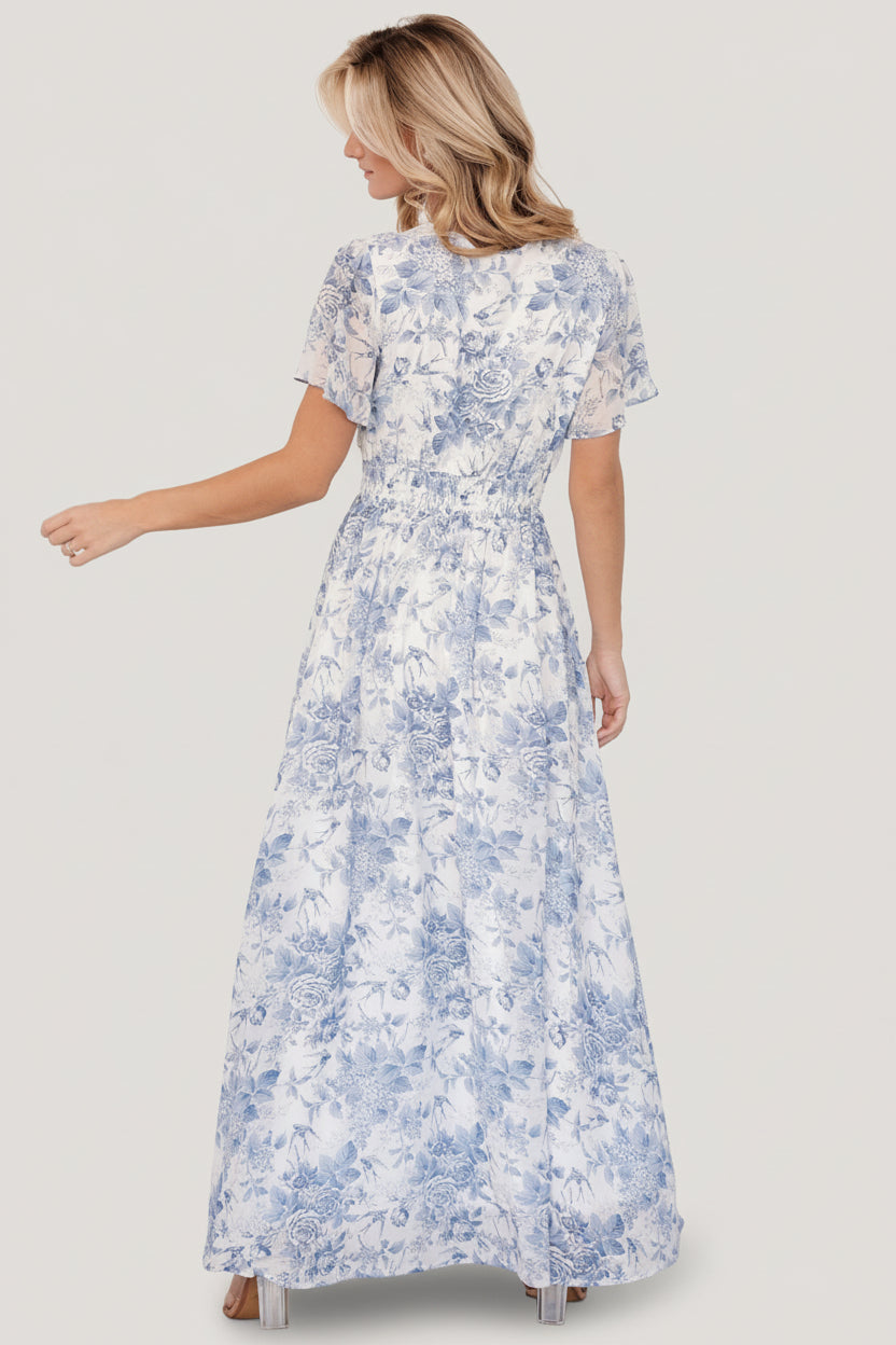 Birdie Maxi Dress | Baltic Born Off White + Blue