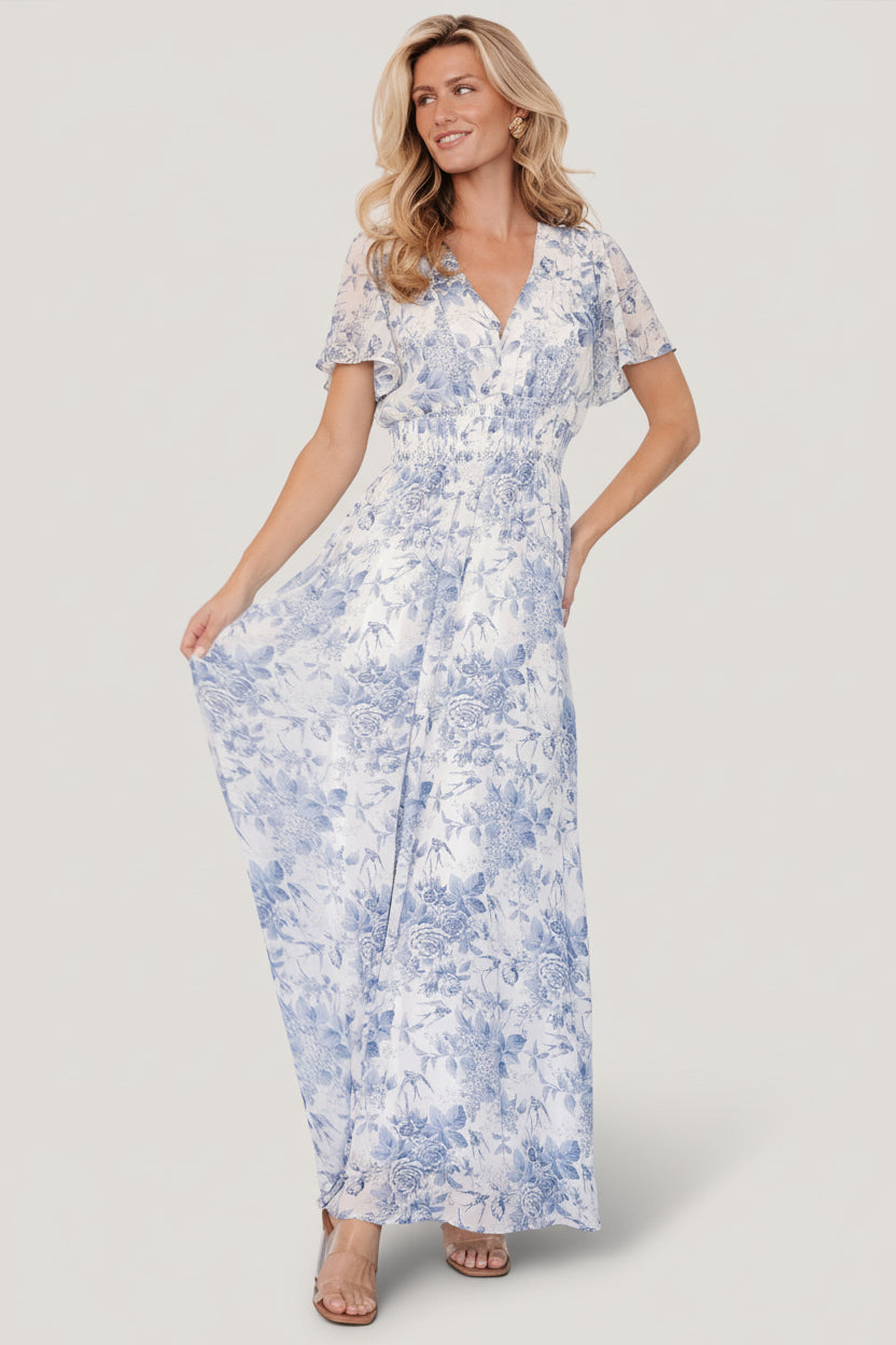 Birdie Maxi Dress | Baltic Born Off White + Blue