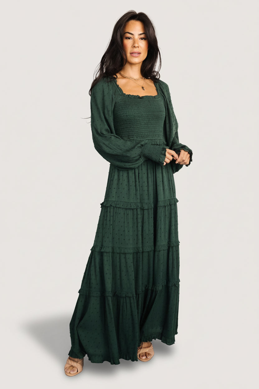 Amanda Smocked Dotted Maxi Dress | Baltic Born Evergreen