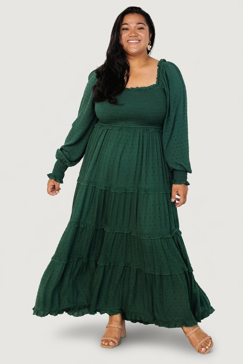 Amanda Smocked Dotted Maxi Dress | Baltic Born Evergreen