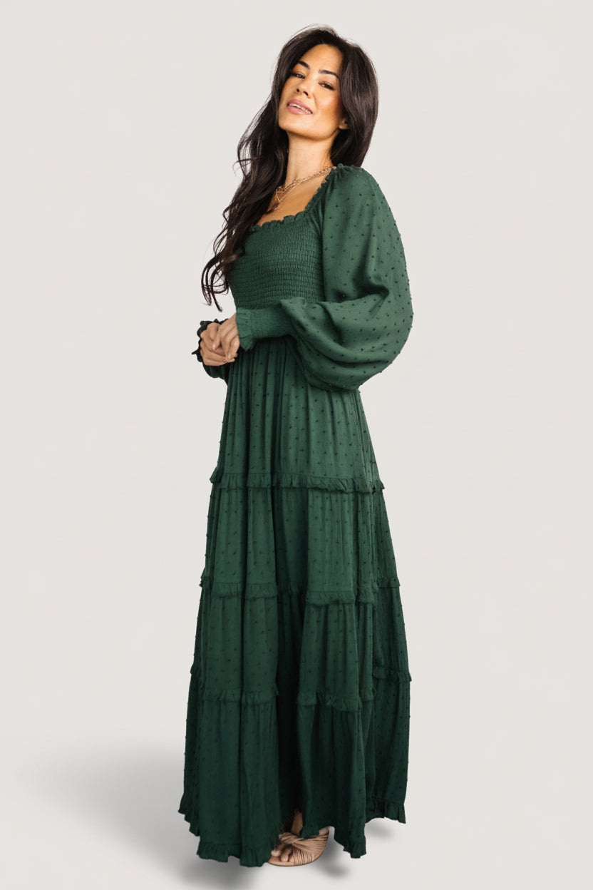 Amanda Smocked Dotted Maxi Dress | Baltic Born Evergreen