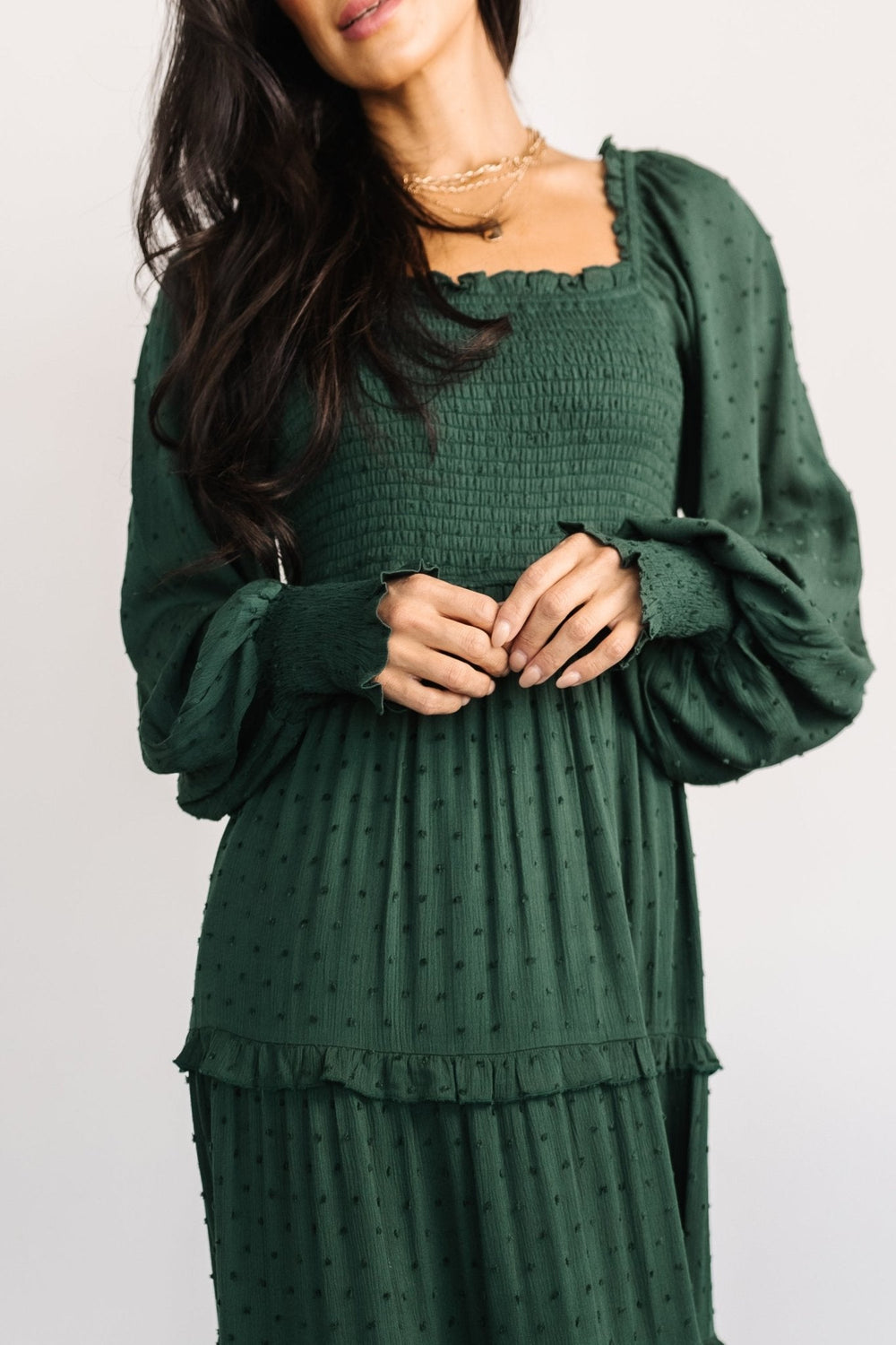 Amanda Smocked Dotted Maxi Dress | Baltic Born Evergreen