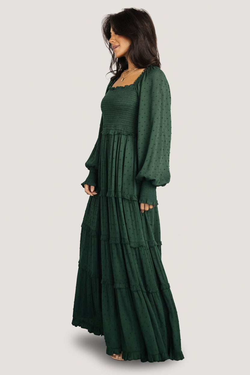 Amanda Smocked Dotted Maxi Dress | Baltic Born Evergreen