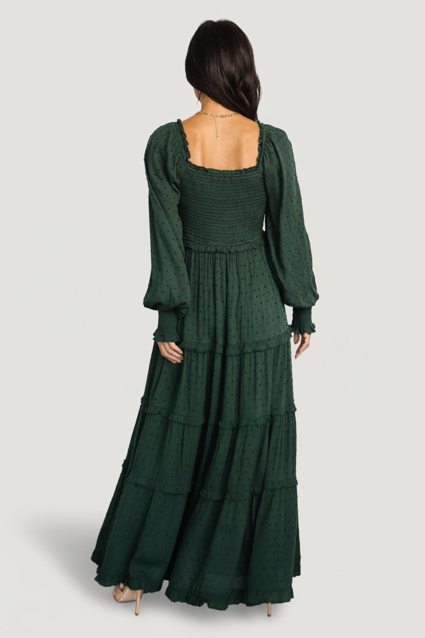 Amanda Smocked Dotted Maxi Dress | Baltic Born Evergreen